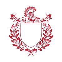 Elegant Red Heraldic Crest Showing Knight Helmet and Laurel Wreath Symbolism vector
