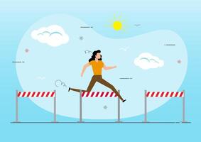 Businessman jump over hurdles. Overcoming obstacles. vector