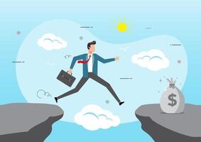 Businessman jump through the gap in the rocks vector