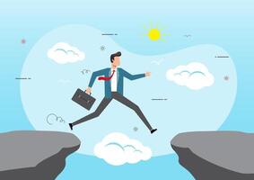 Businessman jump through the gap in the rocks vector