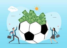 An open soccer ball with money inside. Betting concept vector