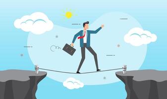 Businessman is walking a tightrope across gap vector
