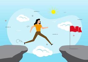 businesswoman running and jumping from one cliff to another vector