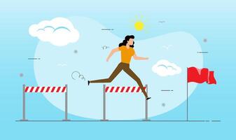 Businesswoman jump over hurdles. Overcoming obstacles. vector