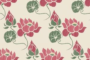 Ikat Lotus Pattern Traditional Ikat flower pattern in pink and green. vector