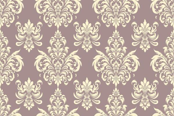 Seamless vintage damask pattern in cream and purple. Luxurious ornamental design.