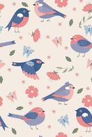 Cute spring birds seamless pattern. graphics. vector