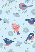 Cute spring birds seamless pattern. graphics. vector