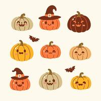 Set of nine cute Halloween pumpkins. graphics. vector