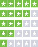 Set of stars rating design elements. Kit of star shapes for ranking interface. Voting symbols from zero to five points. illustration in flat style. Green and half star flat feedback trust icons vector