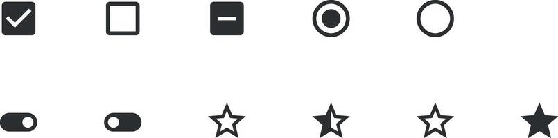 Personal account navigation UI elements kit. Radio button components. Flat navigation menus and interface buttons template. Web design widget collection for mobile application with dark theme vector