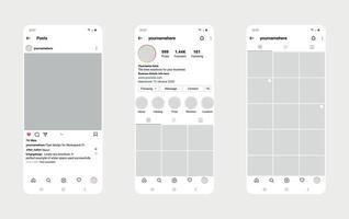 Social networking app UI template. Including Post, profile and grid user interface vector