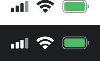 Set wifi icon isolated on white background for phone. Phone bar status Icons, battery drain in green, wifi signal strength. for mobile phone. illustration vector