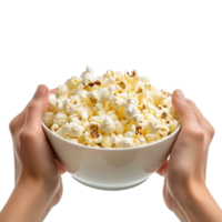 Pop Corn Bowl in Hand on Transparent Background png