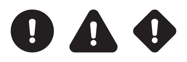 Alert icon. Warning sign and symbol. Exclamation mark in triangle, circle and rombus. vector