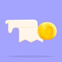 receipt icon featuring a yellow coin on a purple background. Ideal for financial apps, accounting software, and online payment solutions, 3d illustration vector