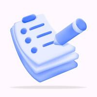 3D illustration of a pen and checklist on stacked papers. Ideal for content on productivity, task management, to-do lists, and organizational tools. Perfect for business and office-related topics vector