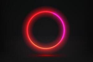 Abstract studio with red glowing circle frame. 3d illustration with neon effect vector
