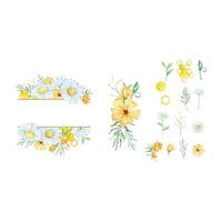 Watercolor floral frame with honeycomb, daisy and leaves vector