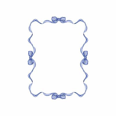 Blue frame of watercolor ribbon and bow