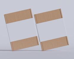 Brown cardboard boxes with a label white color isolated on gray background photo