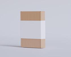 Brown cardboard boxes with a label white color isolated on gray background photo