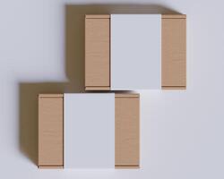 Brown cardboard boxes with a label white color isolated on gray background photo