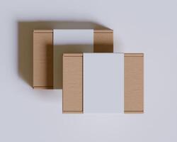 Brown cardboard boxes with a label white color isolated on gray background photo