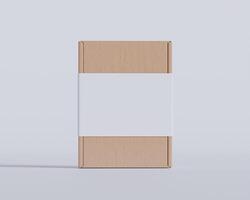 Brown cardboard boxes with a label white color isolated on gray background photo
