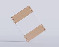 Brown cardboard boxes with a label white color isolated on gray background photo