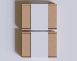 Brown cardboard boxes with a label white color isolated on gray background photo