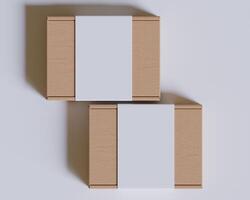 Brown cardboard boxes with a label white color isolated on gray background photo