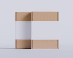 Brown cardboard boxes with a label white color isolated on gray background photo