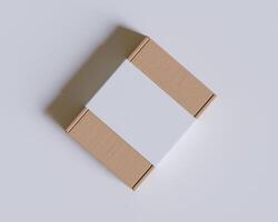 Brown cardboard boxes with a label white color isolated on gray background photo