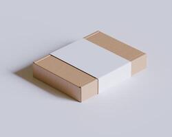 Brown cardboard boxes with a label white color isolated on gray background photo