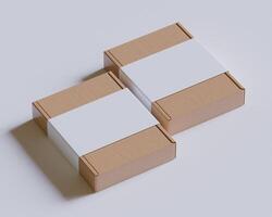 Brown cardboard boxes with a label white color isolated on gray background photo