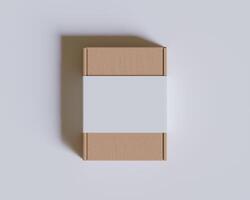 Brown cardboard boxes with a label white color isolated on gray background photo