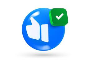 Thumbs up with checkmark icon. 3d object isolated on white background vector