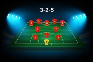 3-2-5 football team formation template. Soccer players with numbers. template vector