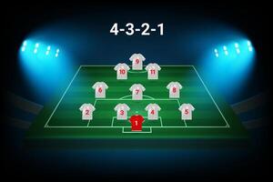 4-3-2-1 football team formation template. Soccer players with numbers. template vector