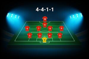 4-4-1-1 football team formation template. Soccer players with numbers. template vector