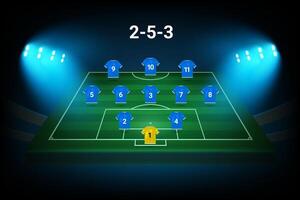 2-5-3 football team formation template. Soccer players with numbers. template vector