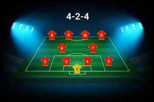 4-2-4 football team formation template. Soccer players with numbers. template vector