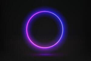 Abstract studio with violet glowing circle frame. 3d illustration with neon effect vector