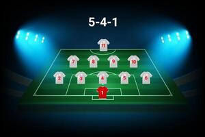 5-4-1 football team formation template. Soccer players with numbers. template vector