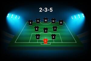 2-5-3 football team formation template. Soccer players with numbers. template vector