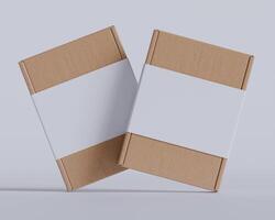 Brown cardboard boxes with a label white color isolated on gray background photo