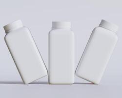 Empty square bottle white color on gray background 3D render illustration photo