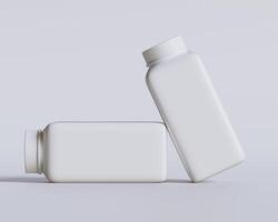 Empty square bottle white color on gray background 3D render illustration photo