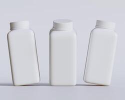 Empty square bottle white color on gray background 3D render illustration photo